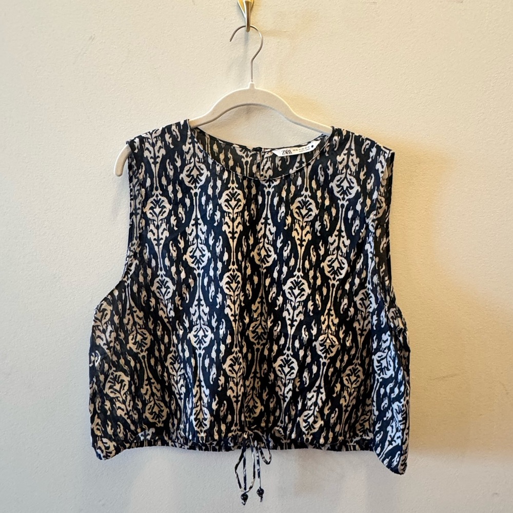 Navy and White Patterned Women's Top